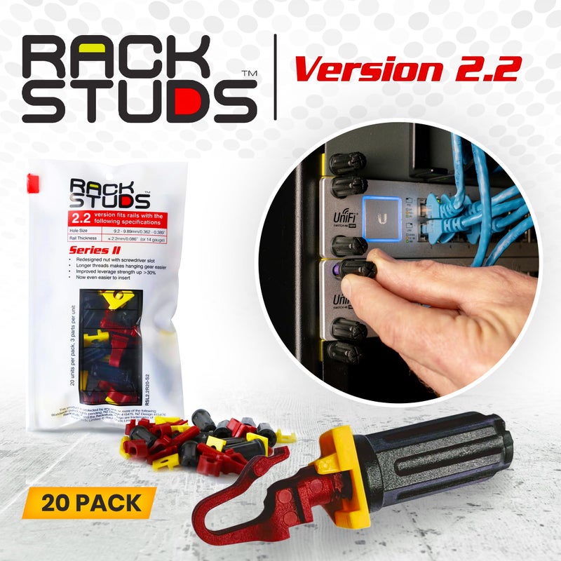 Rackstuds R20 Series II - Server Rack Screws 20 Pack | Cage Nut Replacement | Red 2.22mm/0.086" | A Faster, Easier Solution for Rack mounting Gear in 19" Racks with Square Punched Vertical Rails - Image 5